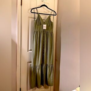 NWT Forever 21 Sage Green Maxi Dress with Button Detail